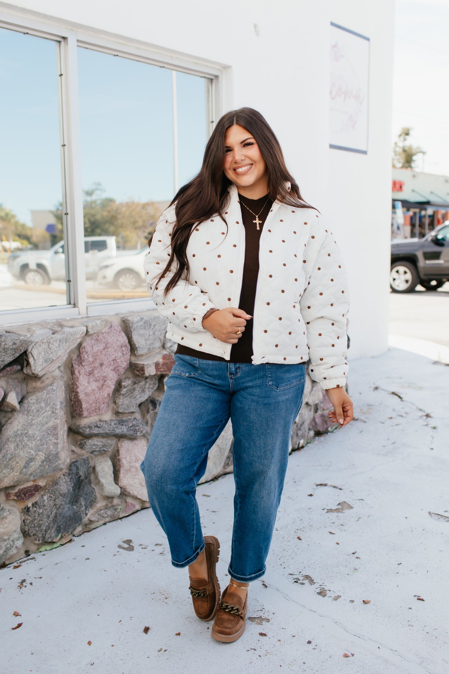 Dot to Trot Puffer Jacket in Cream