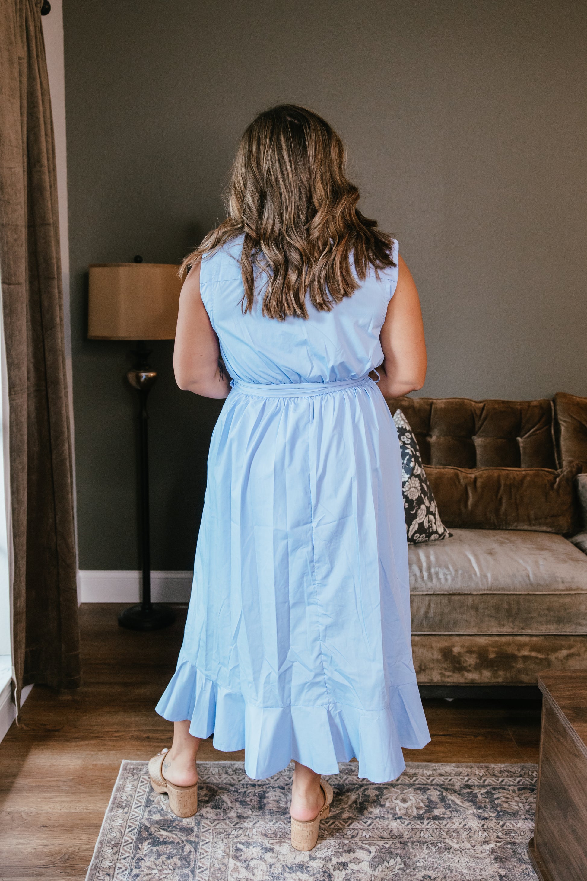 linen chambray dress DASH DR4009 LINEN CHAMBRAY 3/4 ROLL TAB DRESS