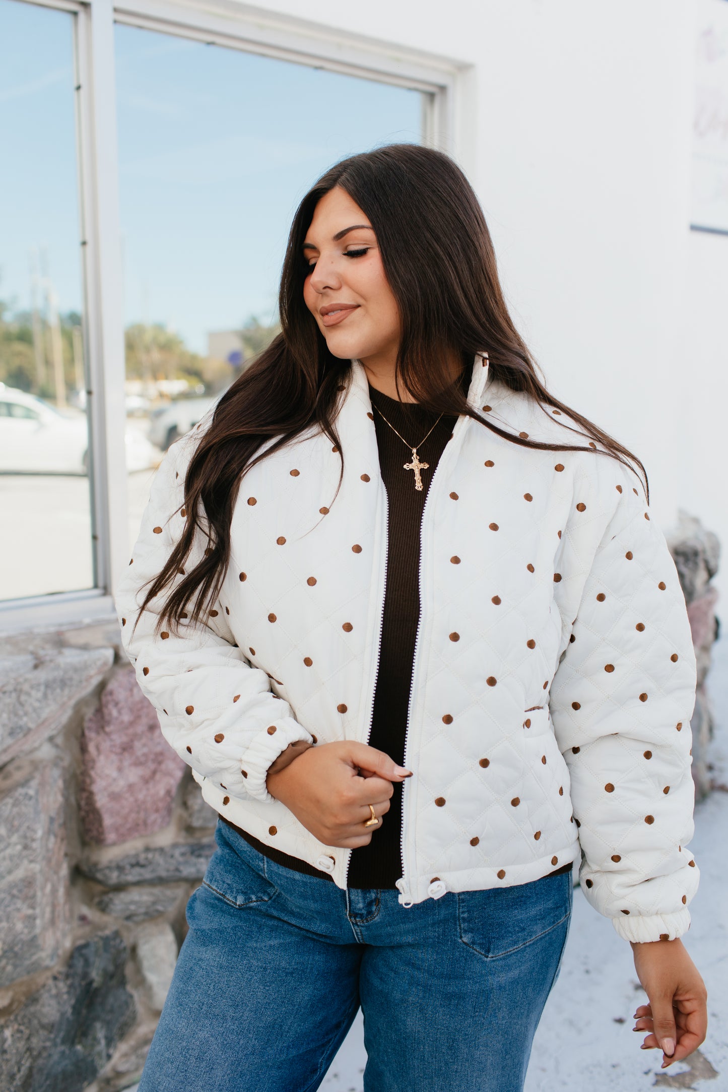 Dot to Trot Puffer Jacket in Cream