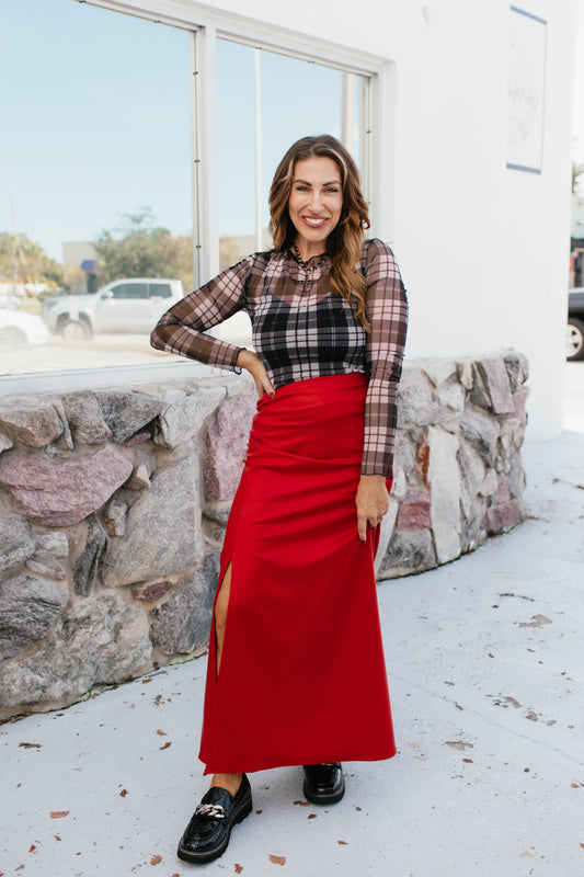 So Fetch Lux Layer Top In Black And White Plaid - Reg & Curvy