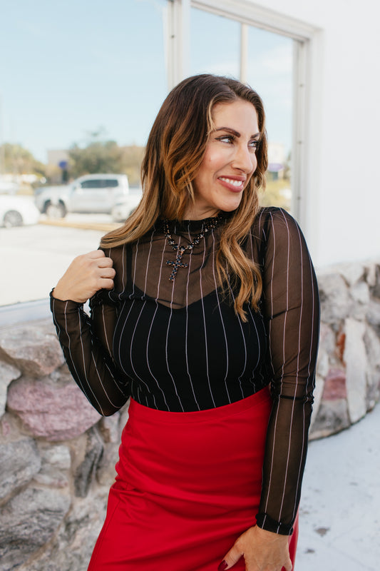 So Fetch Lux Layer Top In Pinstripe - Reg & Curvy
