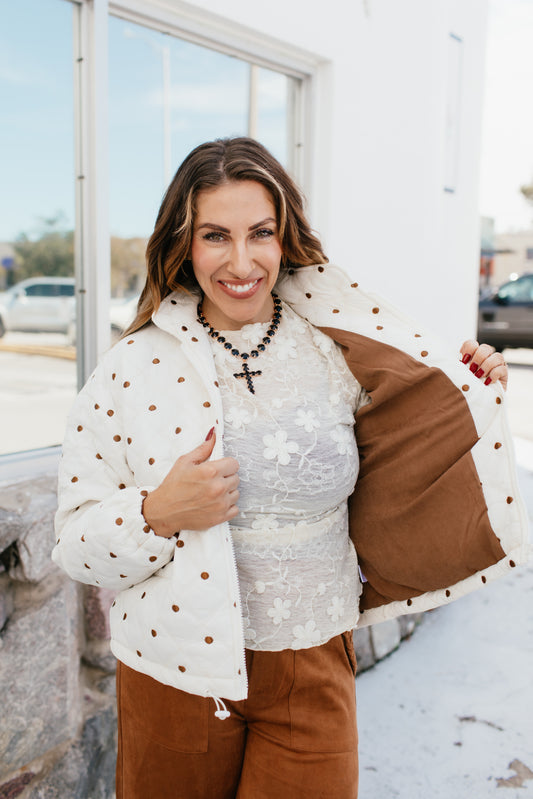 Dot to Trot Puffer Jacket in Cream