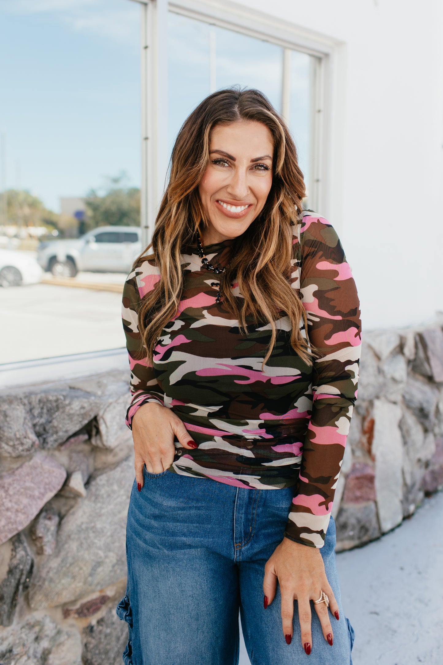 So Fetch Lux Layer Top In Camo - Reg & Curvy