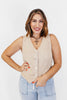 Button Down Vest in Latte - Reg/Curvy