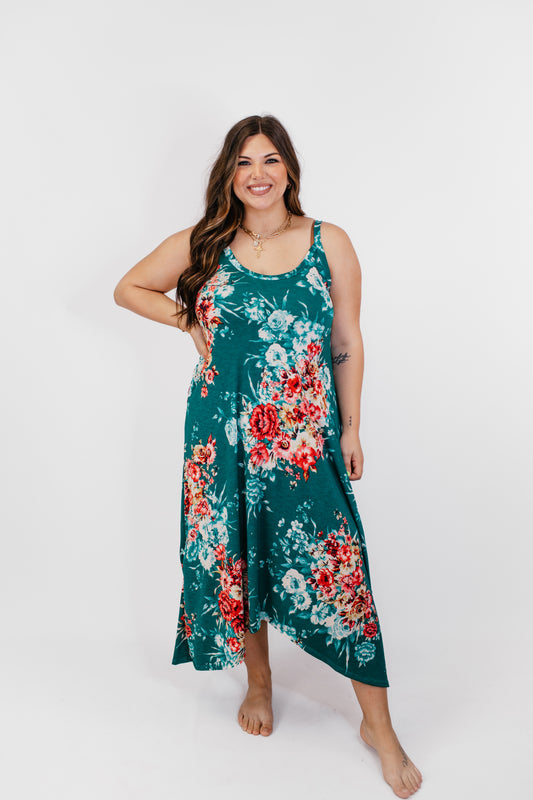Timeless Maxi Dress in Teal Floral - Reg/Curvy