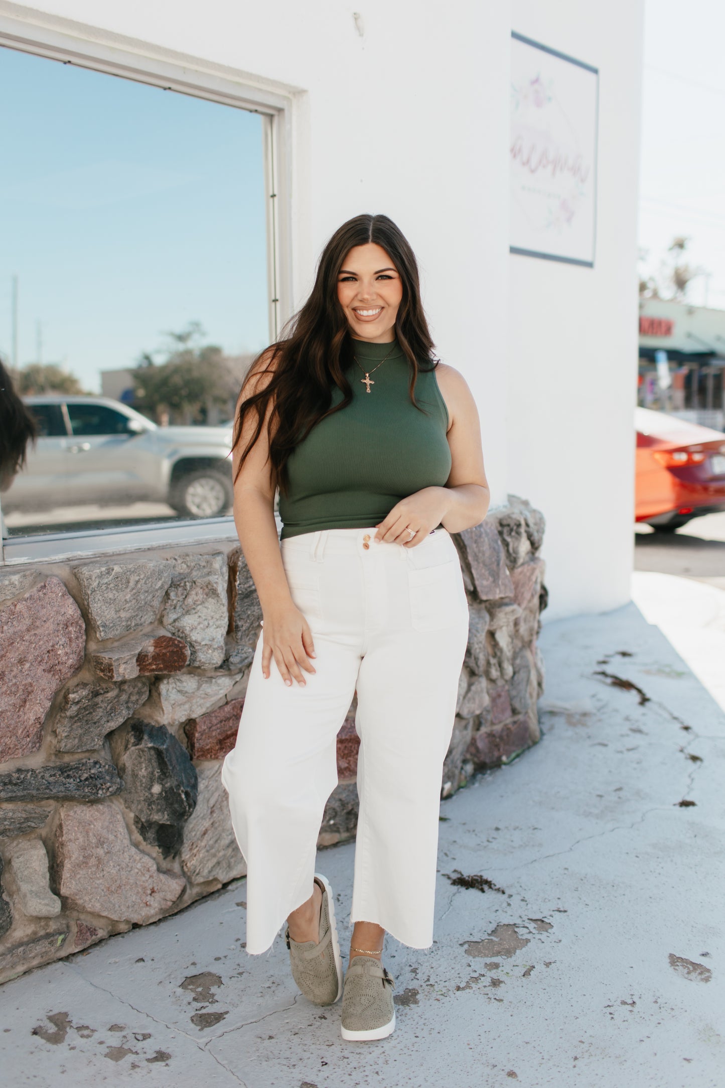 Essential Layers Seamless Mock Neck Tank In Dark Olive