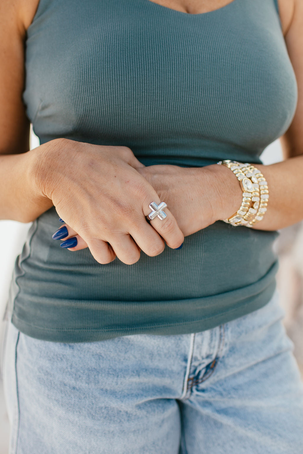 Chunky Cross Ring In Silver