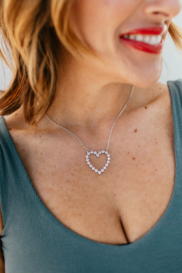 Sparkle Heart Necklace In Silver