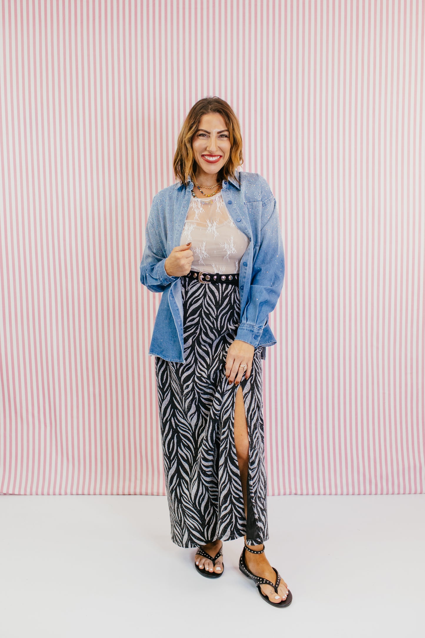 Power Play Skirt In Silver Zebra - Reg & Curvy