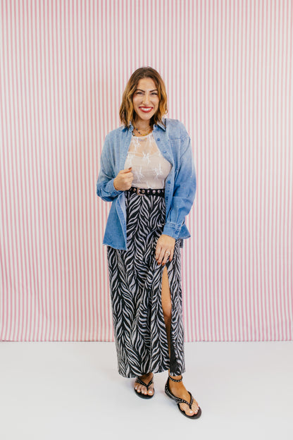 Power Play Skirt In Silver Zebra - Reg & Curvy