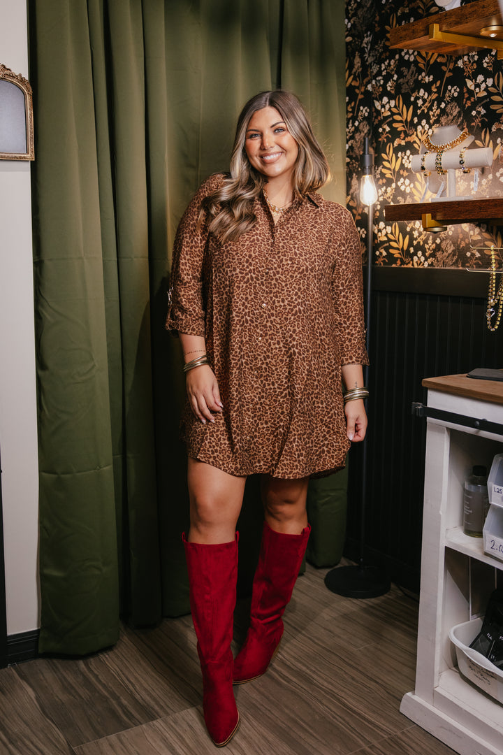 Cue The Compliments Dress In Mocha/Brown Combo