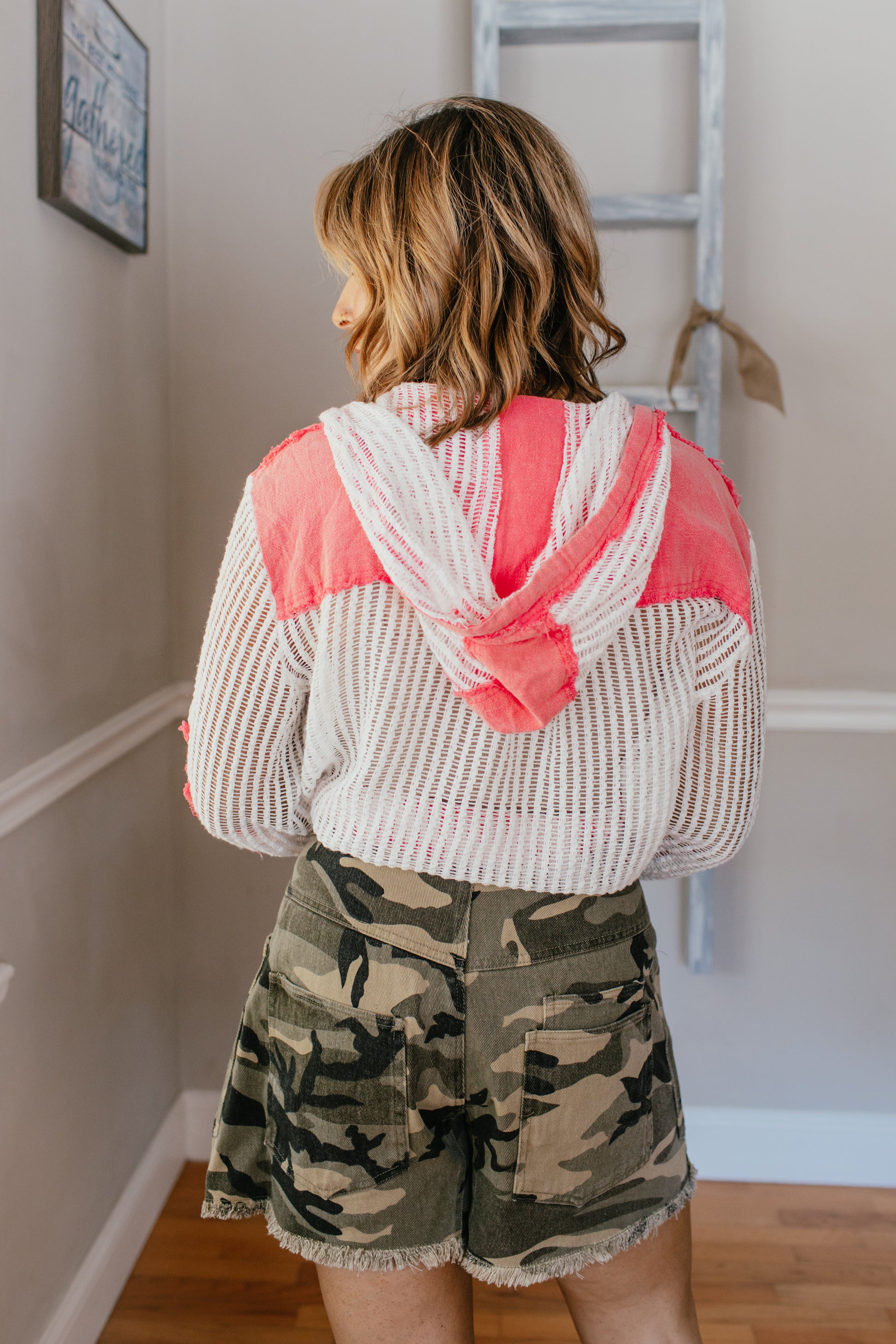 Open Knit Conversation Top In Pink Multi - FINAL SALE