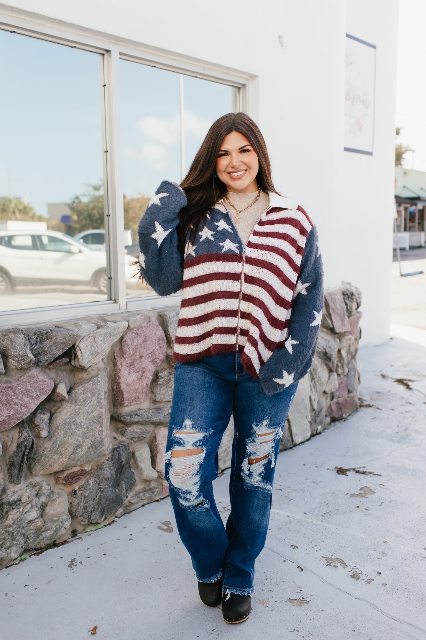 Red, White & Zip Sweater