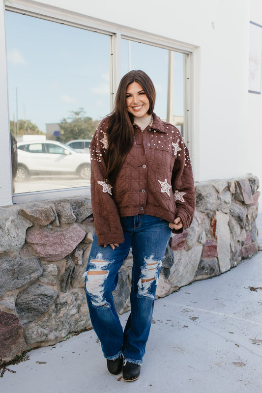 Pearls & Patches Jacket In Chocolate