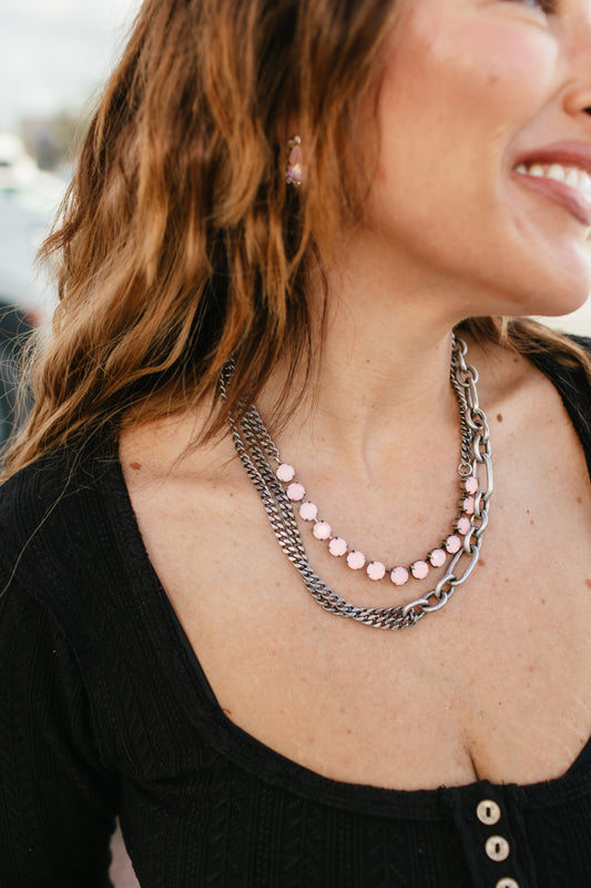 Tova Cricket Necklace in Antique Silver Petal Pink