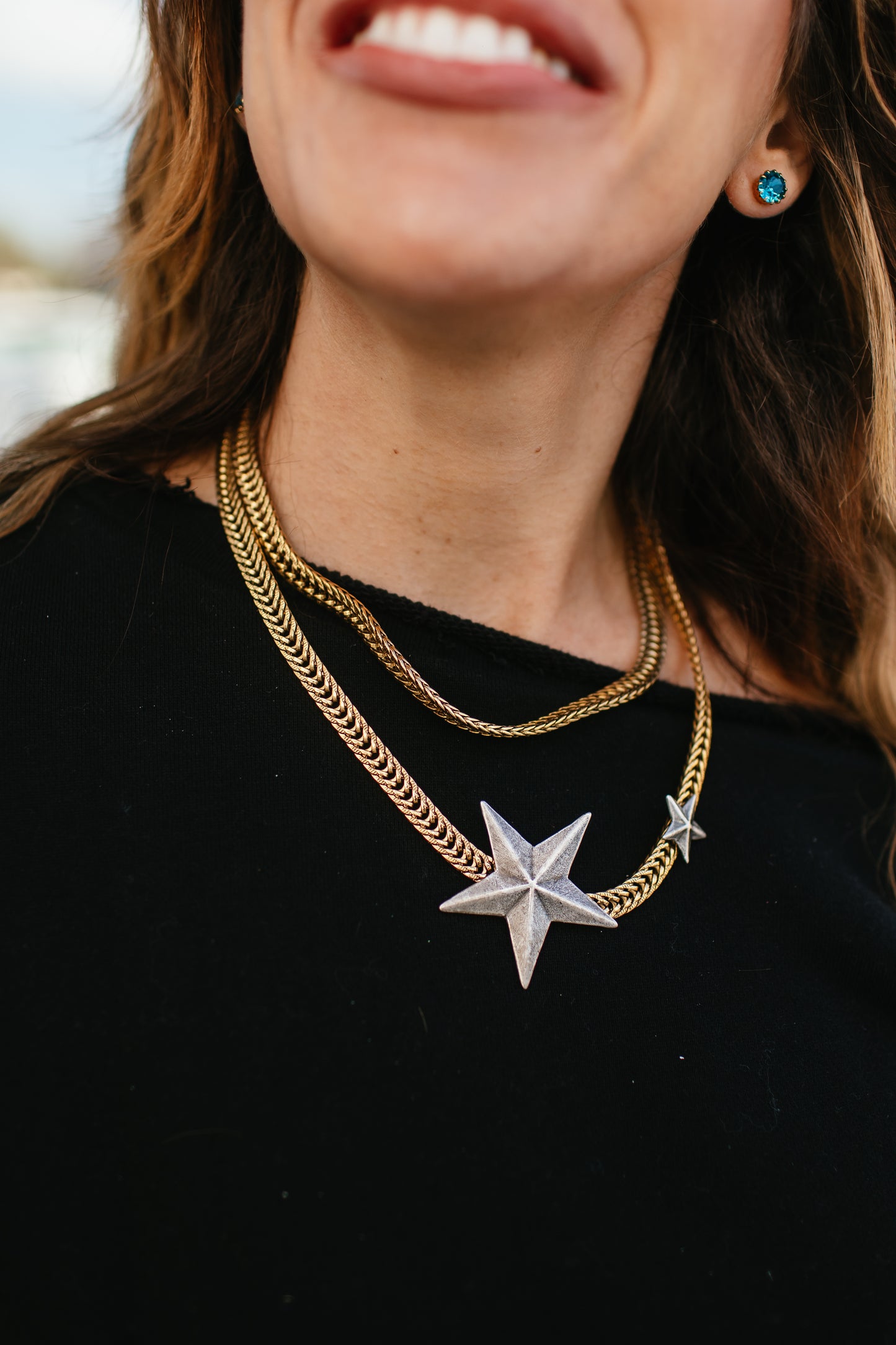 Tova Oklahoma City Stars Necklace Silver Stars with Gold Base