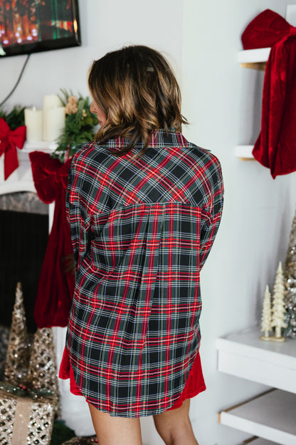 Festive Kathryn Button Up Top in red tartan plaid by Grace + Emma