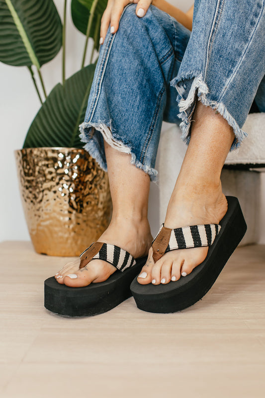 Corky's Black Natural Stripe Take a Dip Flip Flops