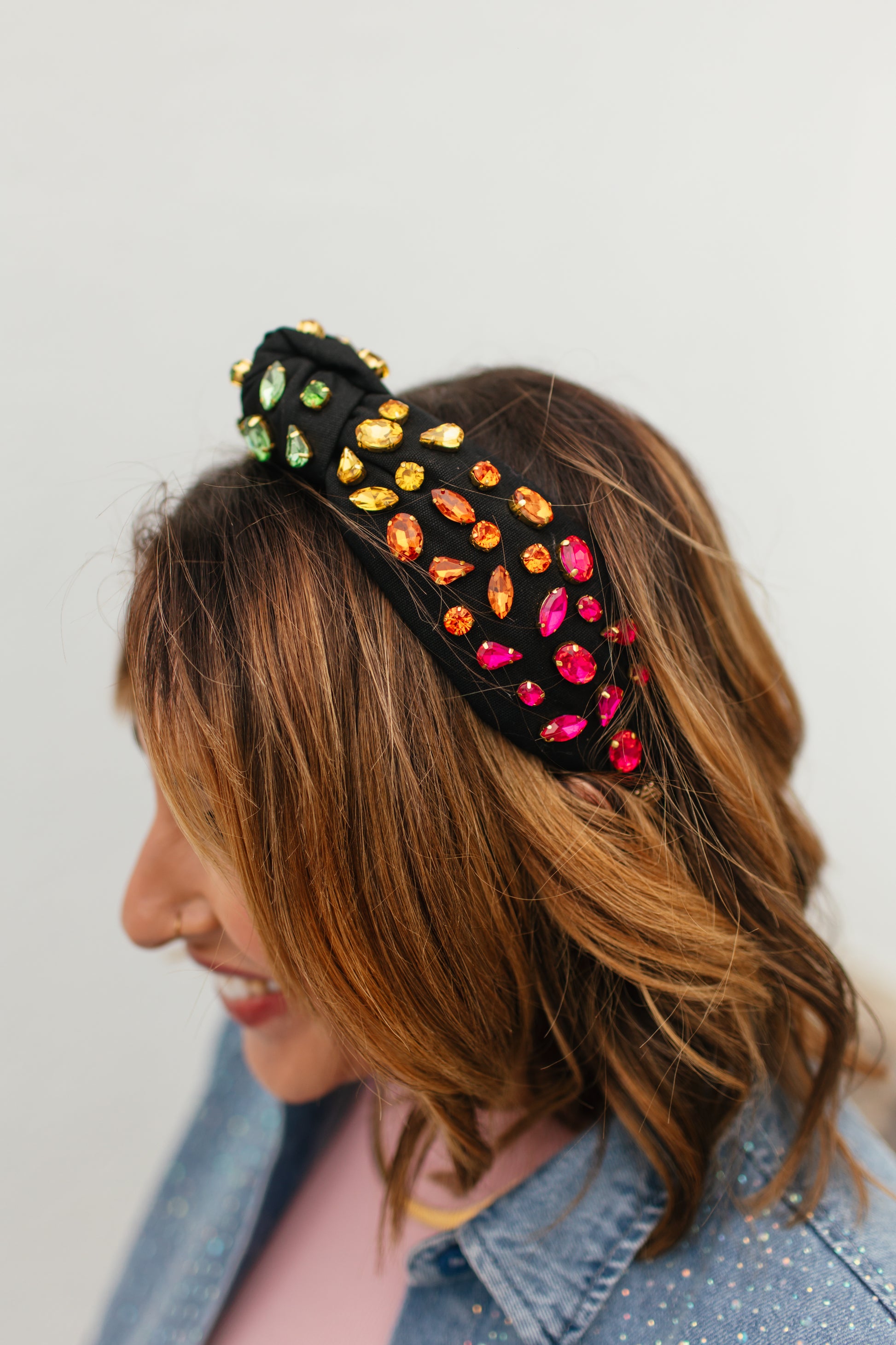 Brianna Cannon Black Headband With Rainbow Crystals