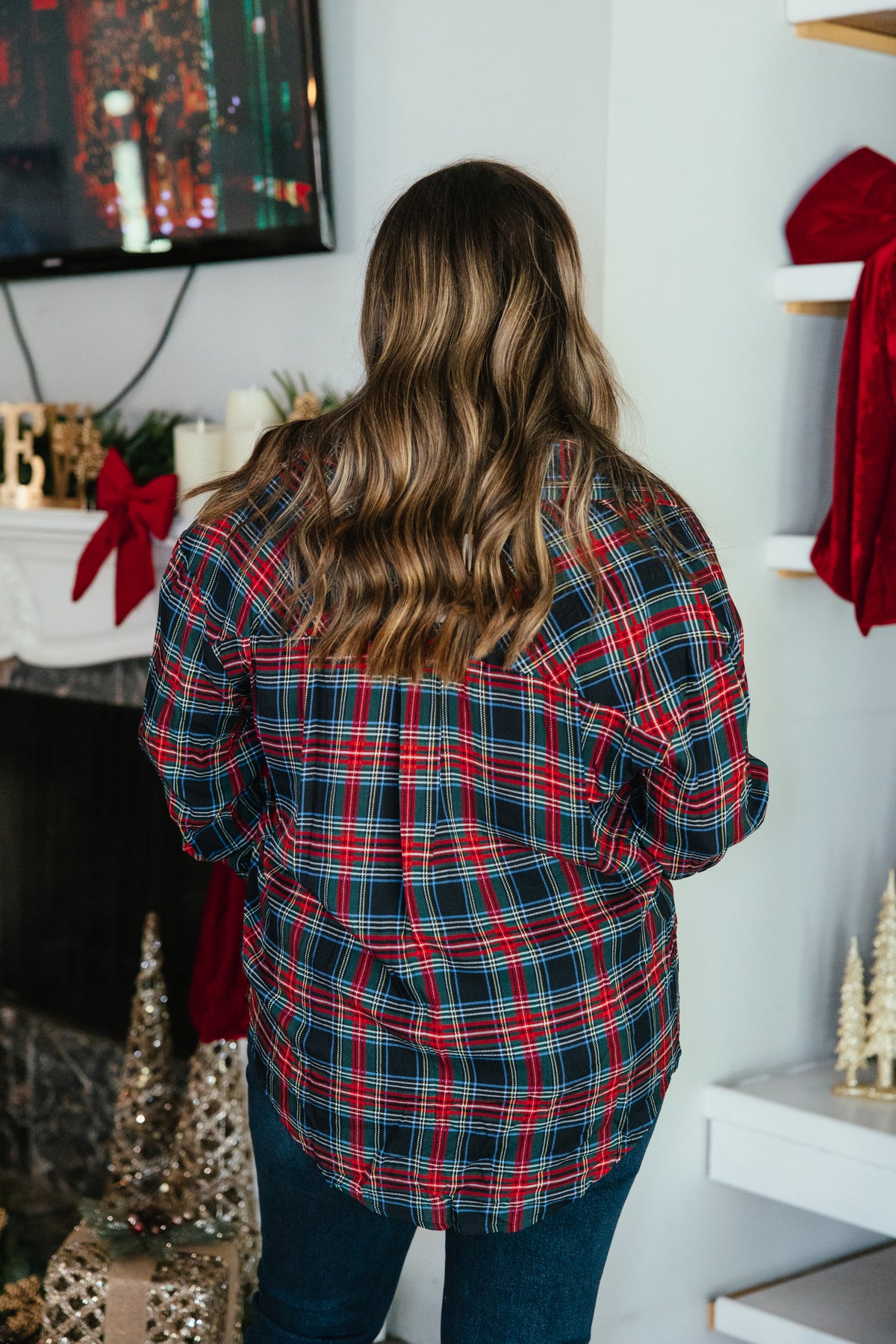 Festive Kathryn Button Up Top in red tartan plaid by Grace + Emma