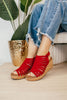 Corky's Dark Red Faux Suede Oopsie Daisey Sandals