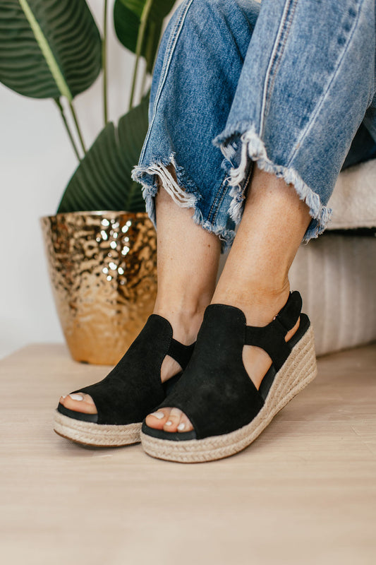 Corky's Black Faux Suede Pose Wedges FINAL SALE