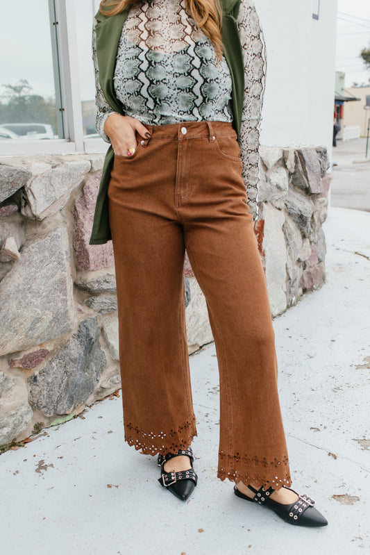 Effortless Eyelet Pants In Brown