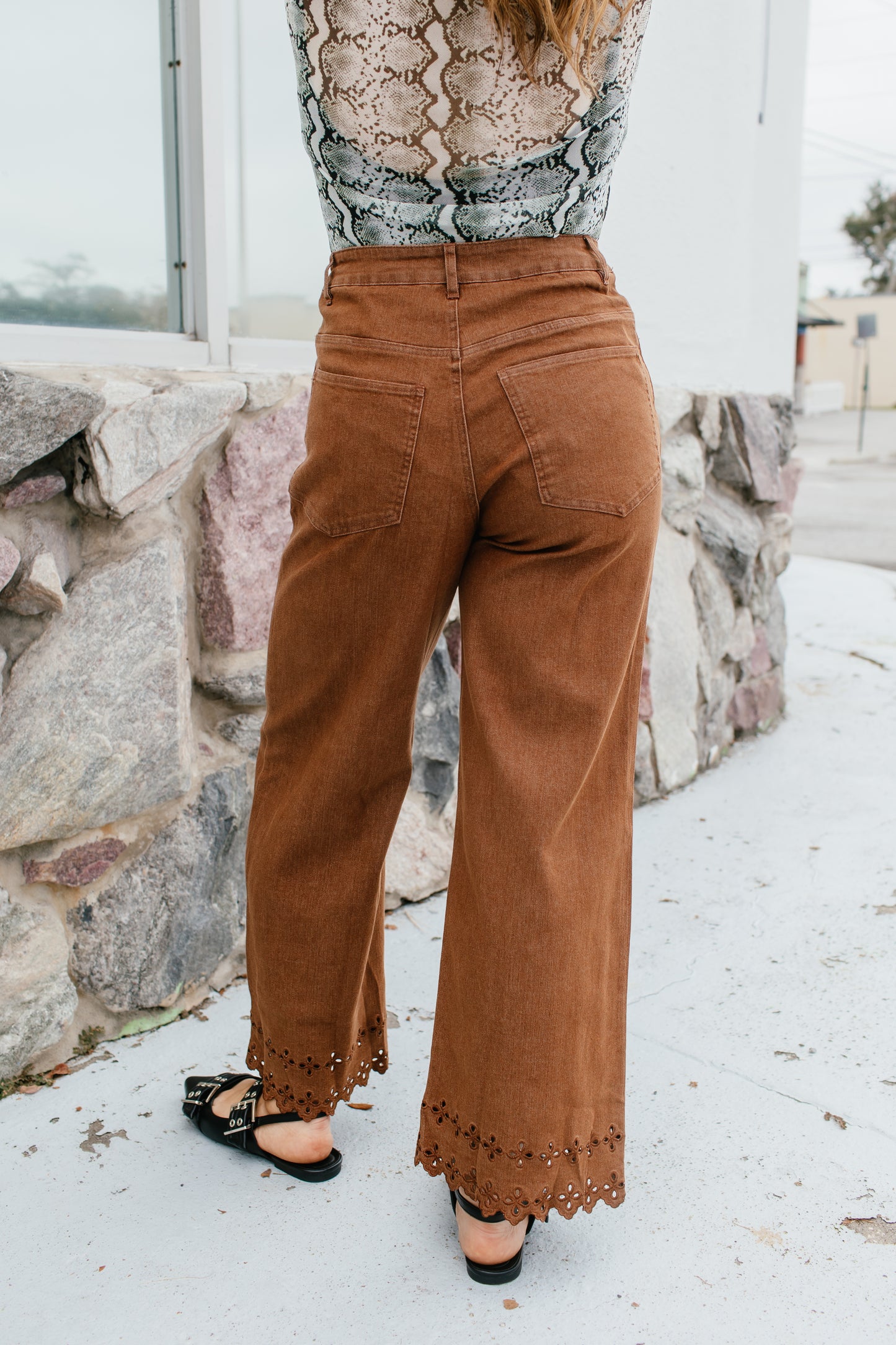 Effortless Eyelet Pants In Brown