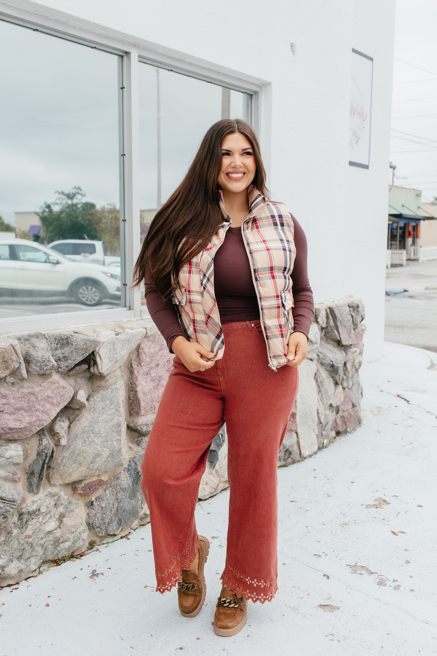 Effortless Eyelet Pants In Brick