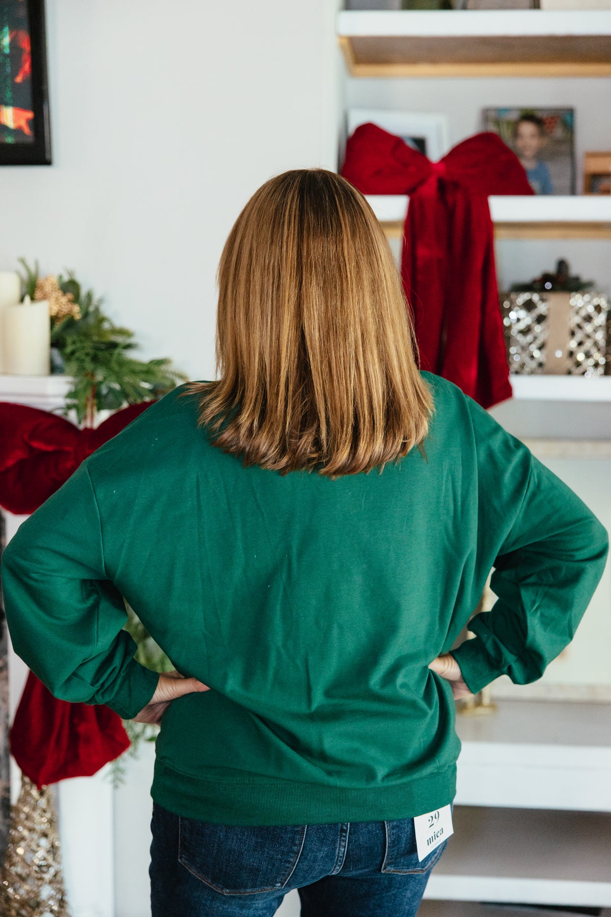 All Things Christmas Pullover by Grace + Emma, mock-neck sweatshirt with all-over embroidered holiday icons