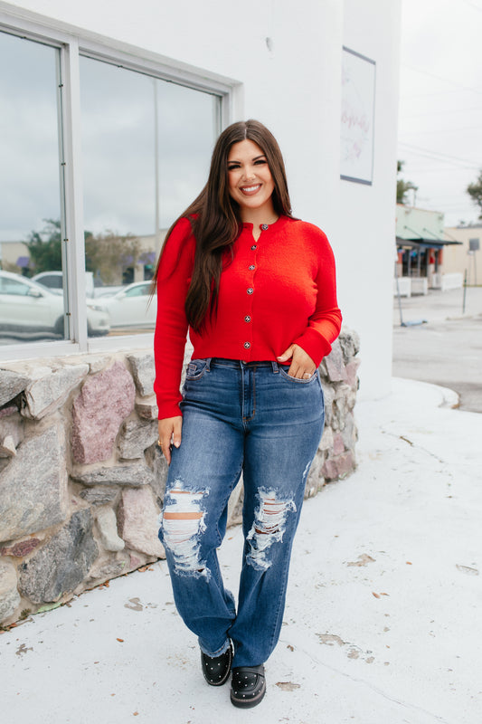 Effortlessly Chic Cardigan In Red