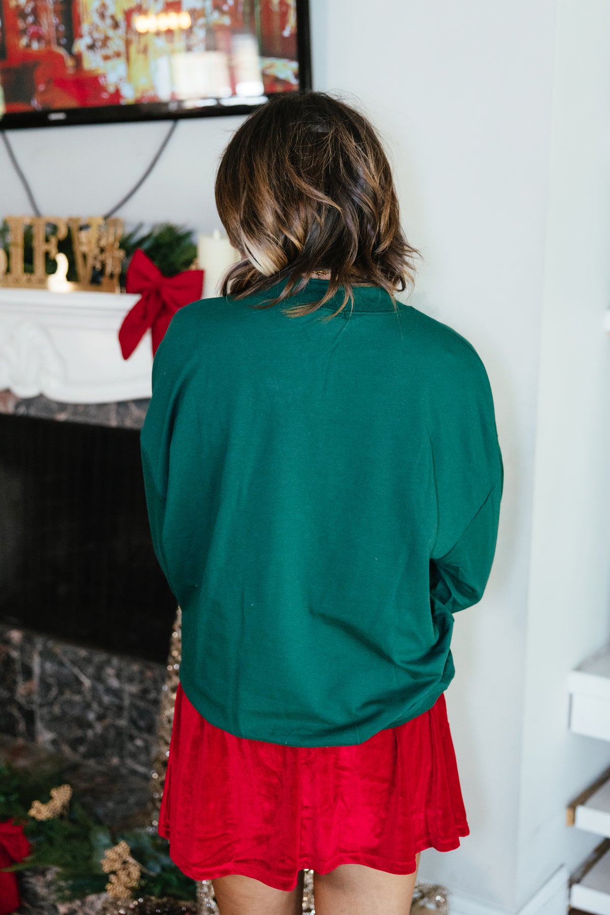 All Things Christmas Pullover by Grace + Emma, mock-neck sweatshirt with all-over embroidered holiday icons