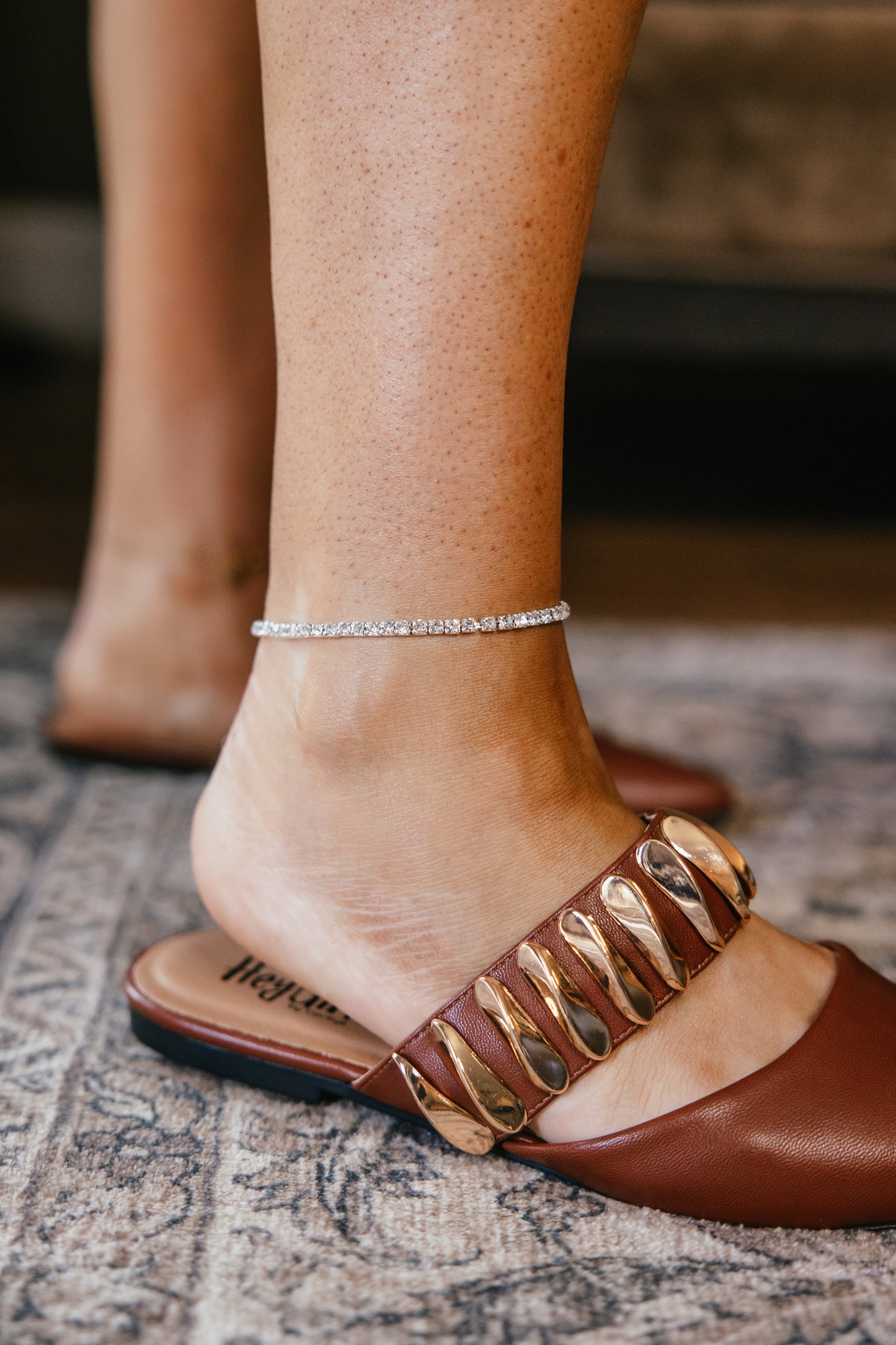 Be Mine Stretch Anklet In Silver With Crystals