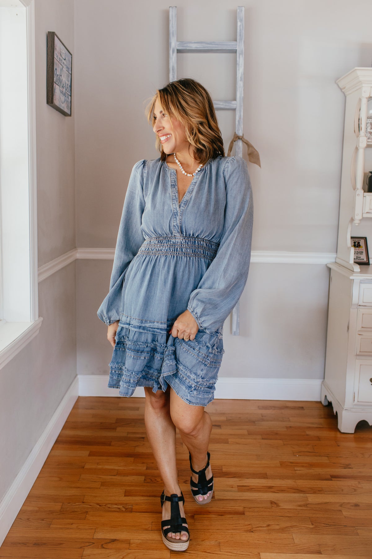 sur sweetheart neck denim mini dress Smocked by EASEL V-neck fit and flare dress Color:Earthy Sand tumble dry Imported Womens ASOS Collection Long Sleeve
