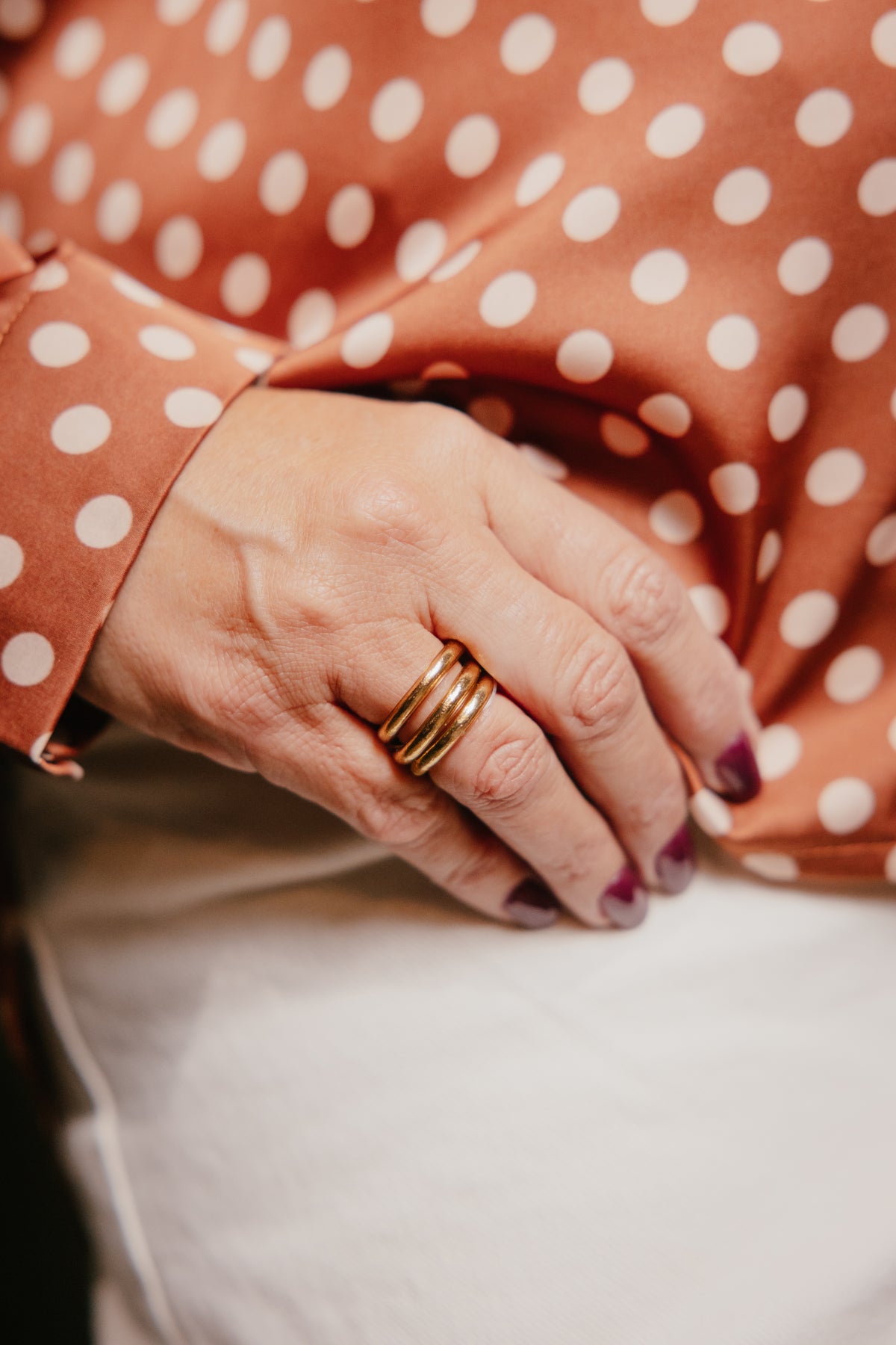 Aura All Weather Rings set of 3 slim stacking rings in warm mid-tone gold