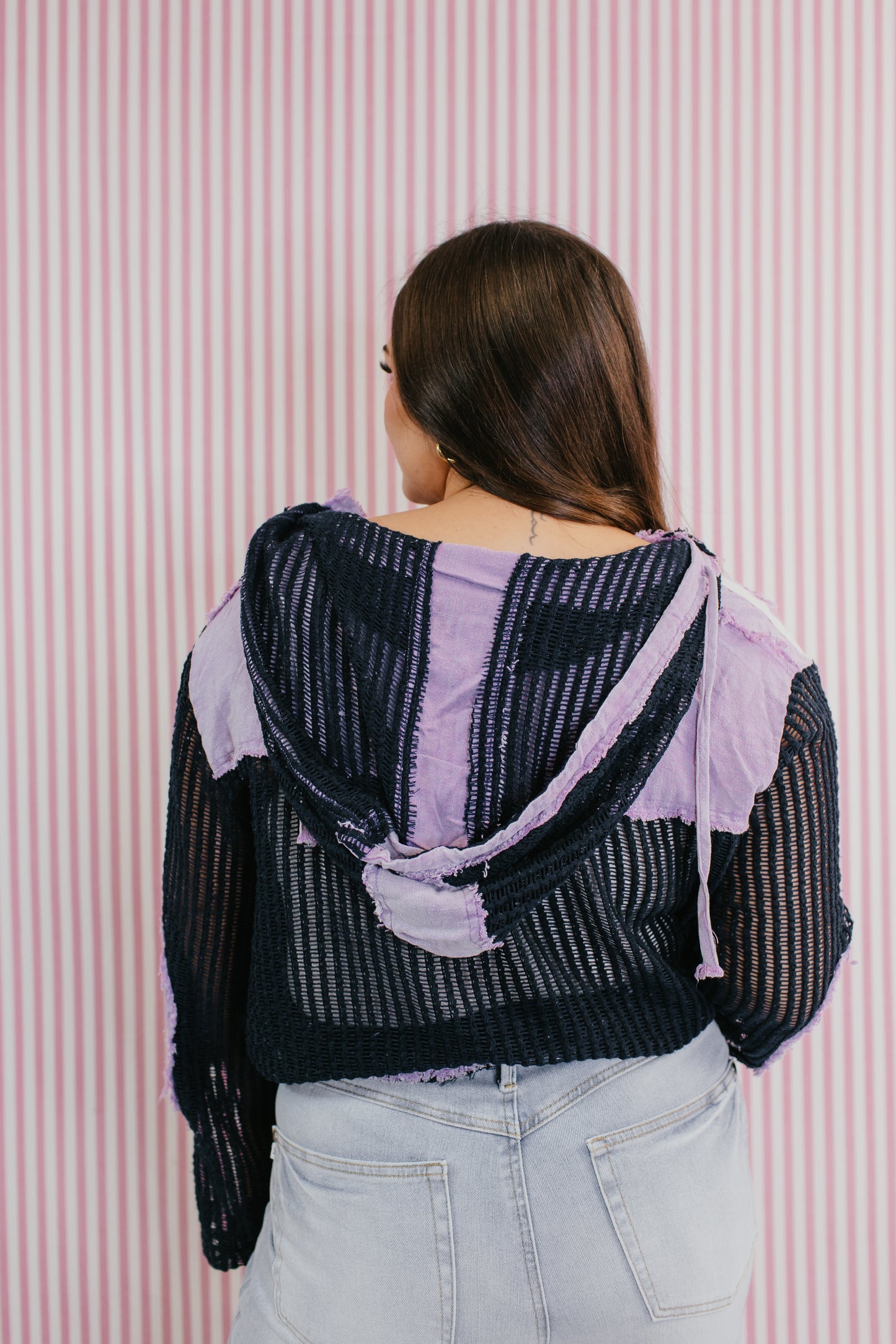 Open Knit Conversation Top In Indigo Purple Multi
