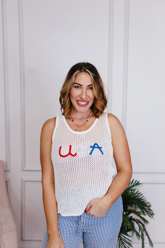 Red, White, & Woven Tank Top