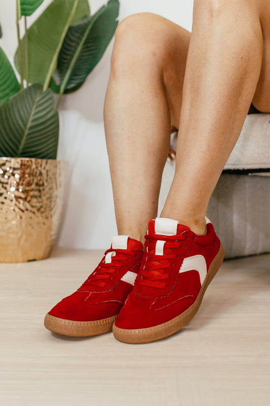 Corky's Red Faux Suede Spoiler Alert Sneakers