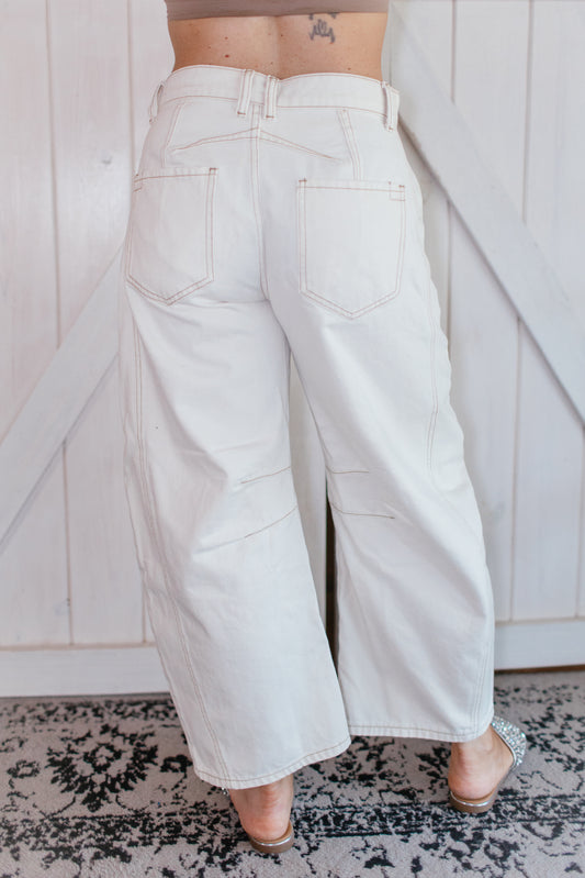 Cream Crush Barrel Leg Jeans