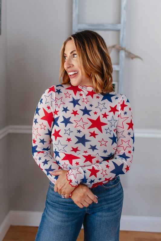 American Flag Star Print Top - Reg/Curvy