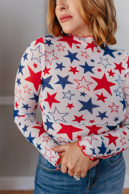 American Flag Star Print Top - Reg/Curvy