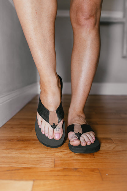 Corky's Black Flower Emboss Summer Break Sandals