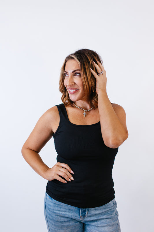 Bella Square Neck Tank Top in Black - Reg/Curvy