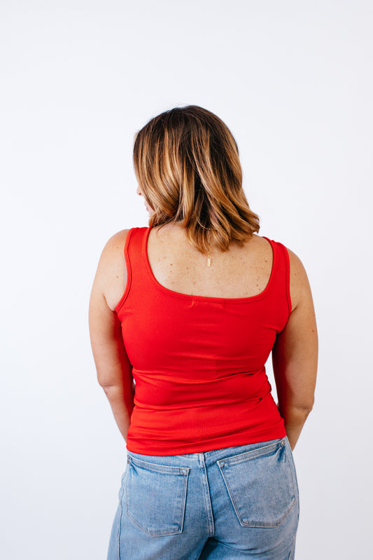 Bella Square Neck Tank Top in Red - Reg/Curvy