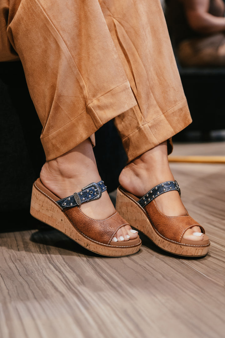 Corky's Cognac Embossed Need A Favor Wedges