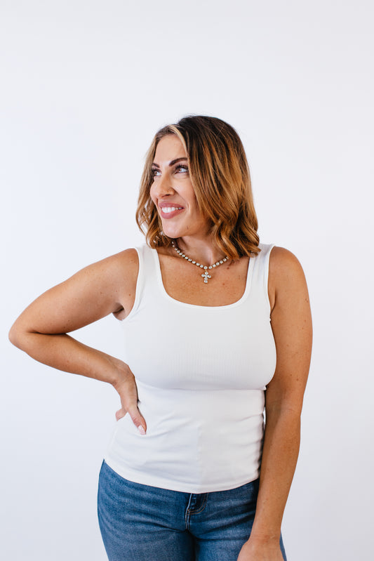 Bella Square Neck Tank Top in White - Reg/Curvy