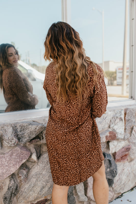 Wild & Chic Button-Up Dress In Leopard - Reg & Curvy
