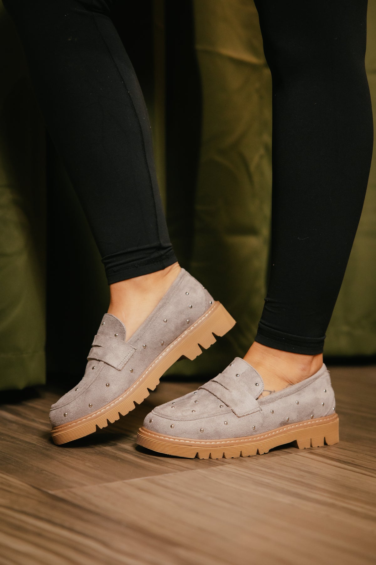 Corky's Light Grey Faux Suede Stud Muffin Shoes