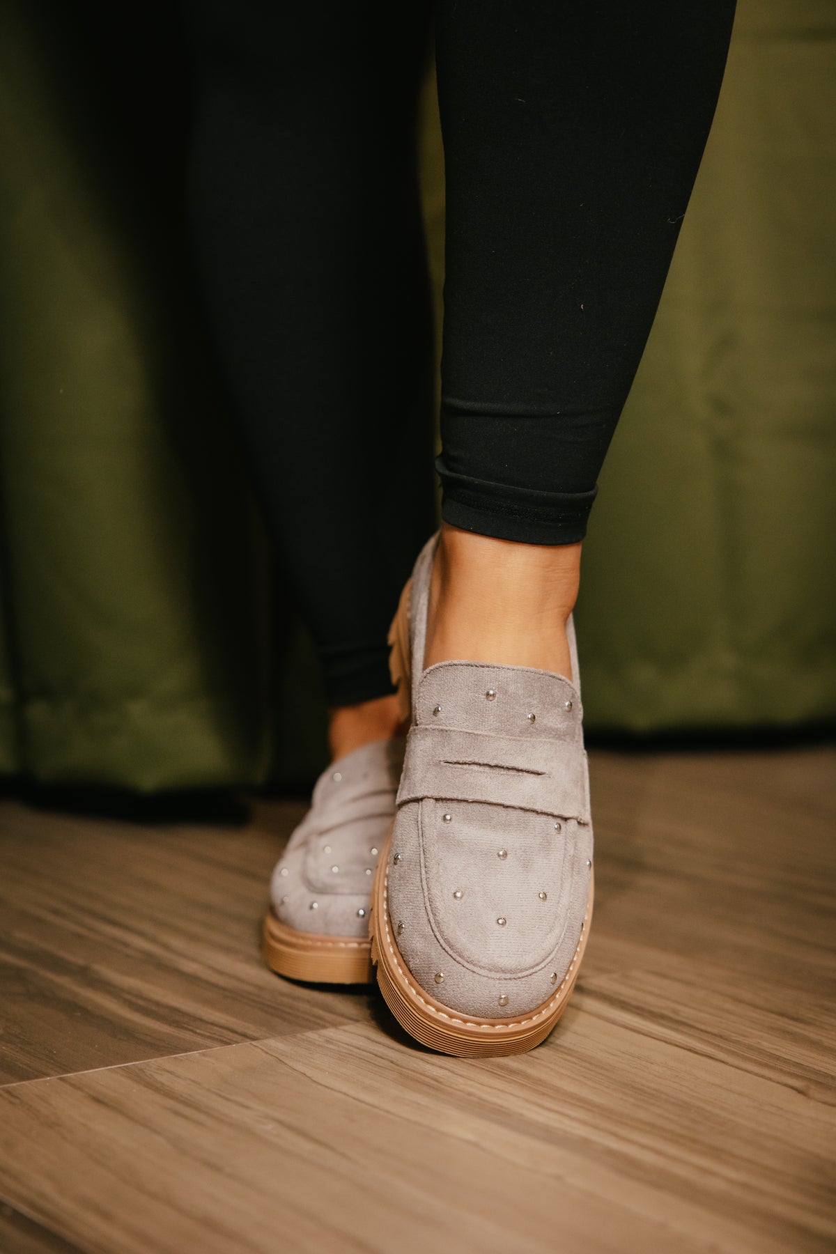 Corky's Light Grey Faux Suede Stud Muffin Shoes