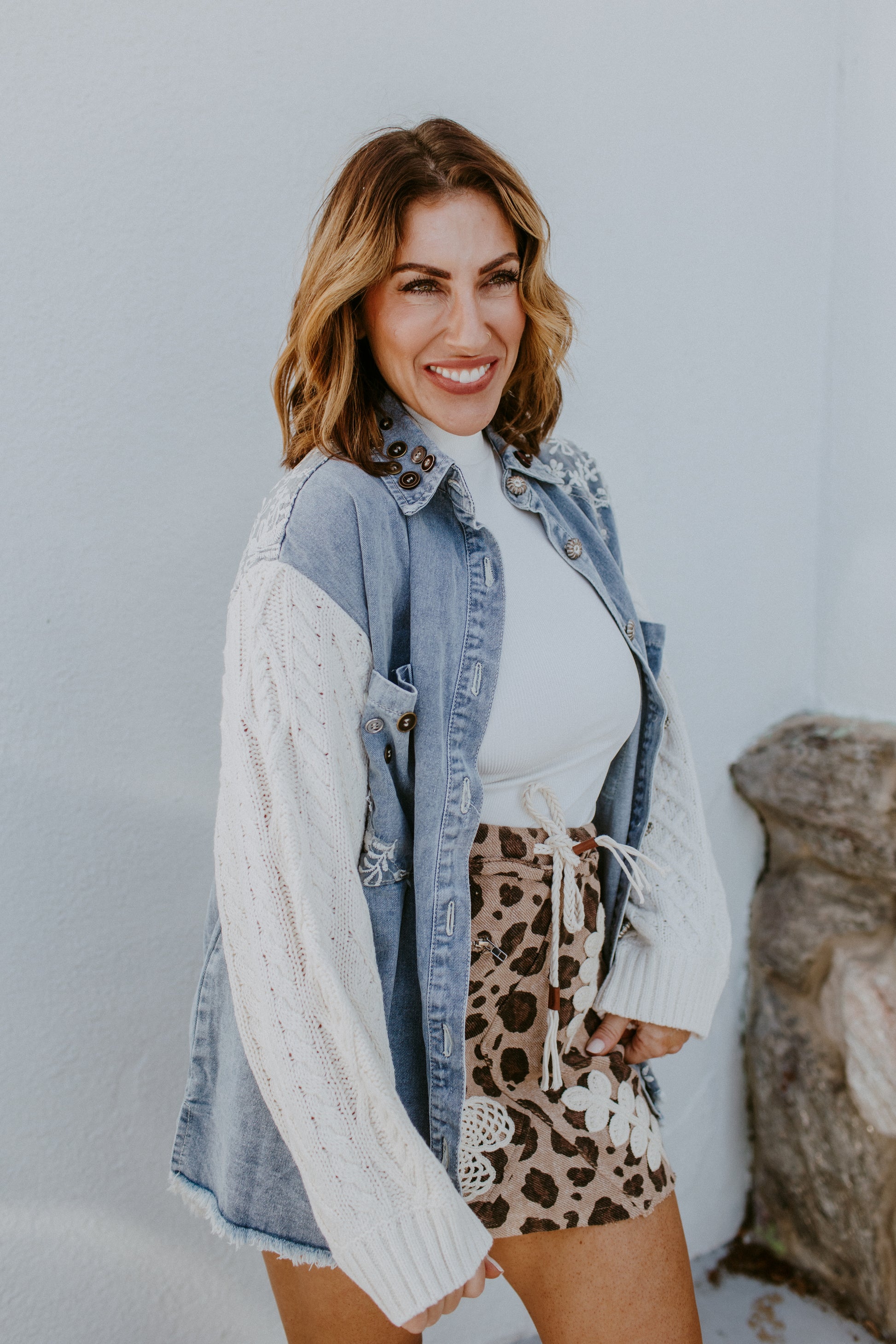 Buttoned Blooms Denim Shirt